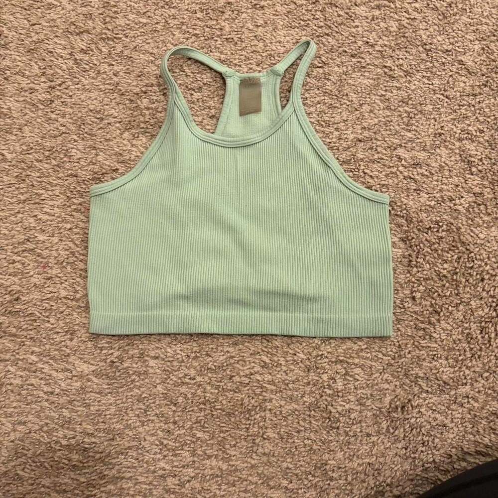 Dynamic Mint Green Ribbed Sports Bra, Racerback Crop Top — One Size